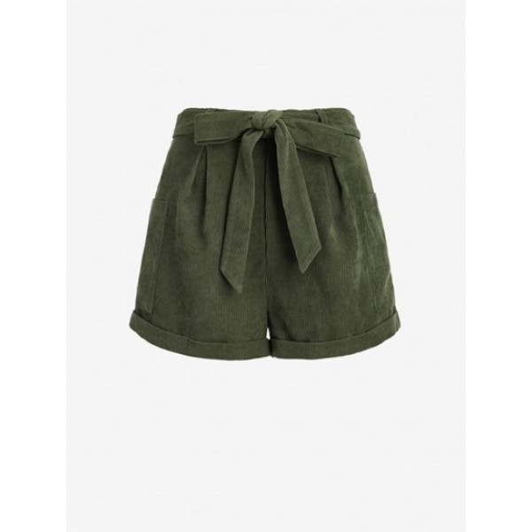 Corduroy Pocket Belted Rolled Hem Shorts