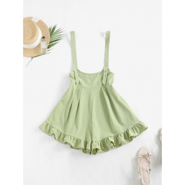 Crinkle Ruffle Wide Leg Suspender Shorts