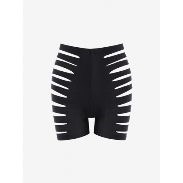 Ladder Cutout Ripped Biker Shorts