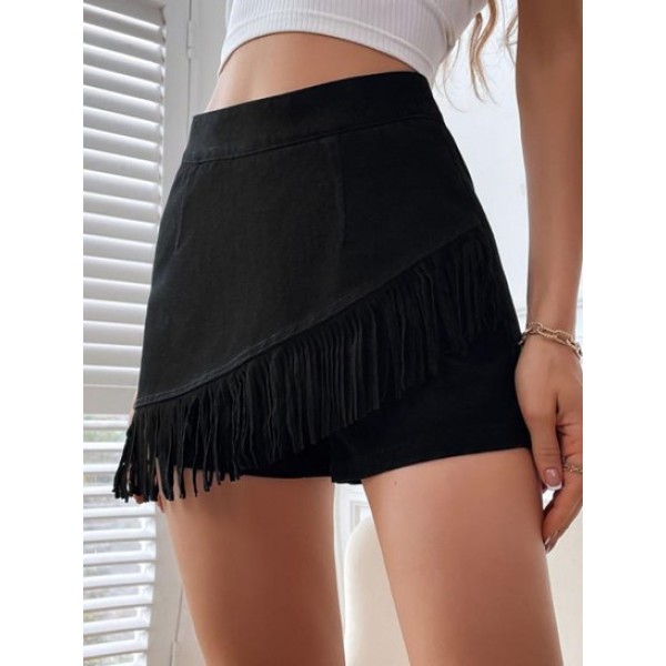 Fringed Overlap Denim Skorts