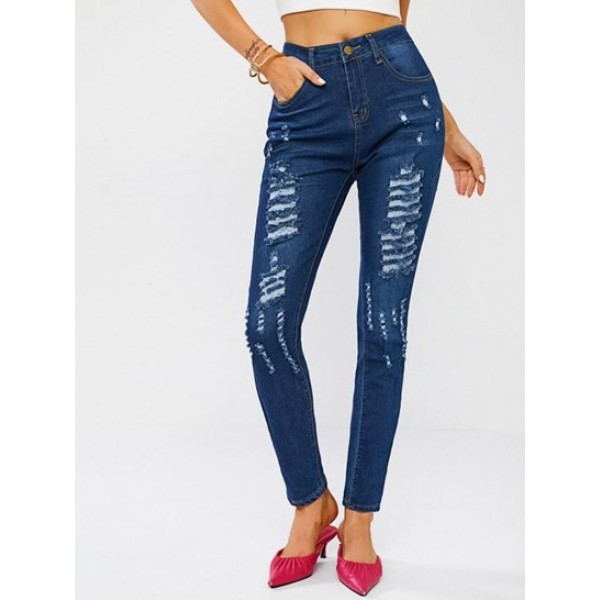 Ripped Zipper Fly Skinny Jeans