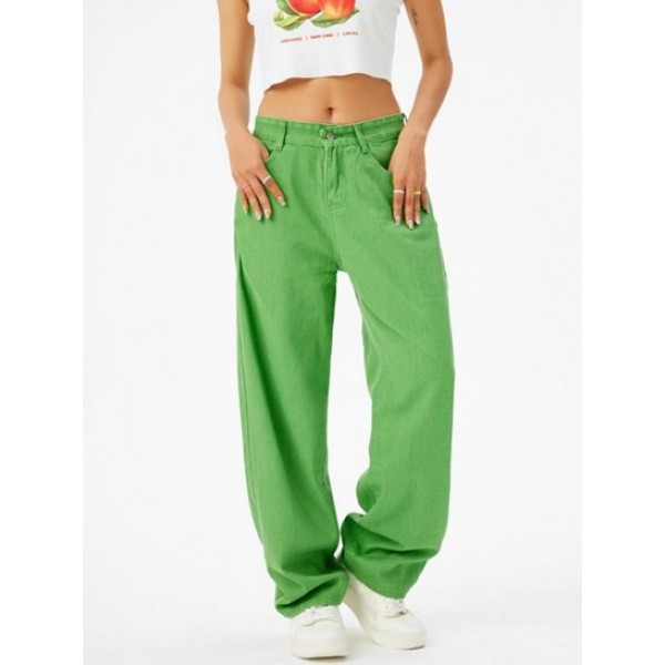 Colored Pockets Wide Leg Baggy Jeans