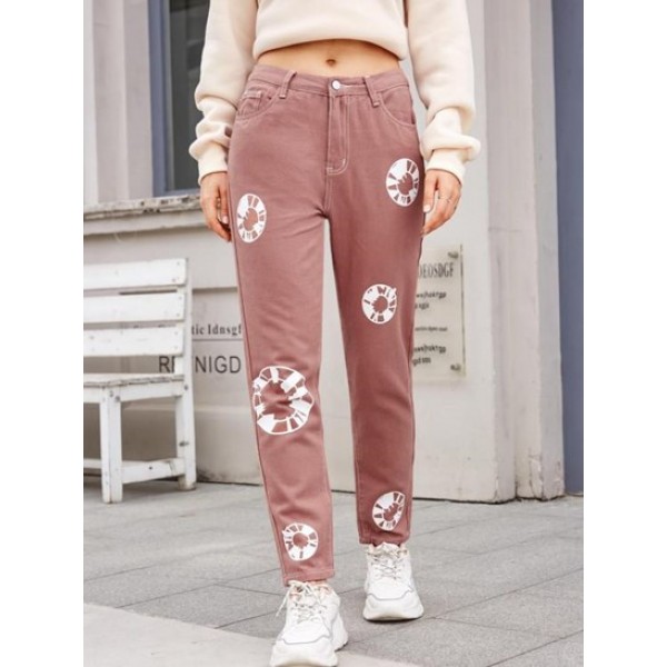 Colored Printed Tapered Jeans