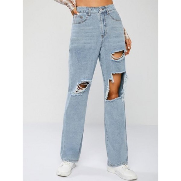 Ripped Light Wash Boyfriend Jeans