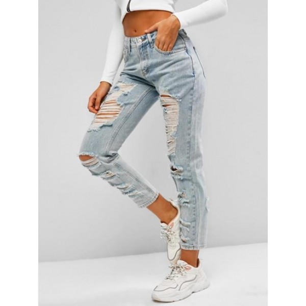 Ripped Light Wash Pencil Pocket Jeans