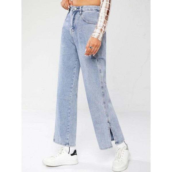 Ripped Slit Cuffs Wide Leg Jeans