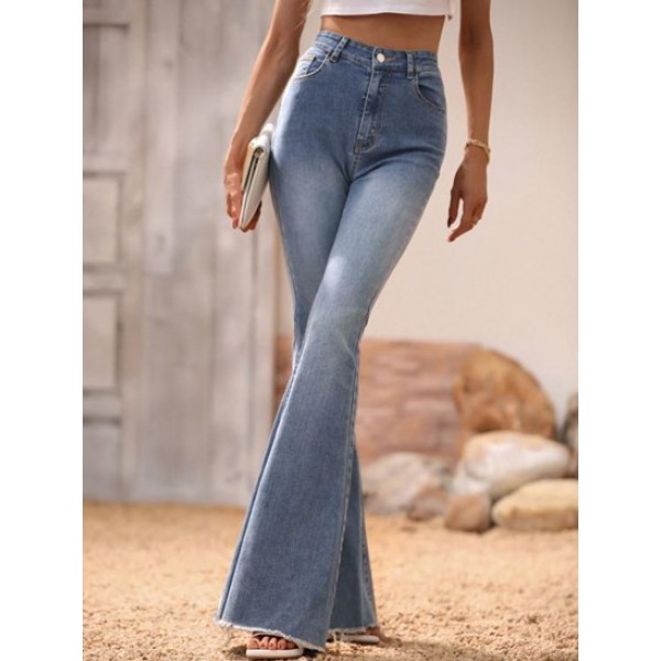 High Waisted Frayed Flared Jeans