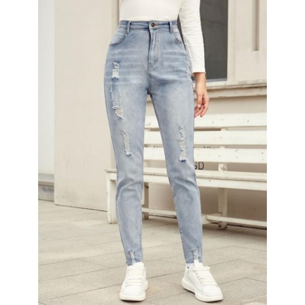 Faded Distressed Mid Rise Skinny Jeans