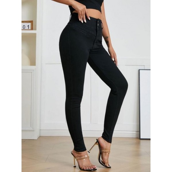 High Rise Wide Waistband Skinny Jeans