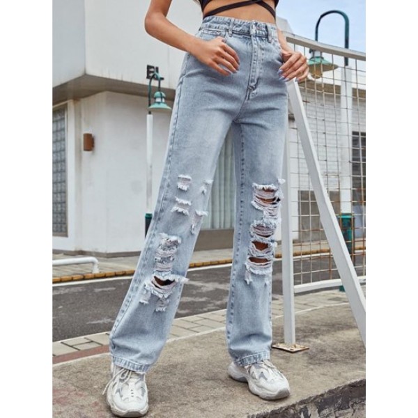 Ripped Shredded Distressed High Waisted ...