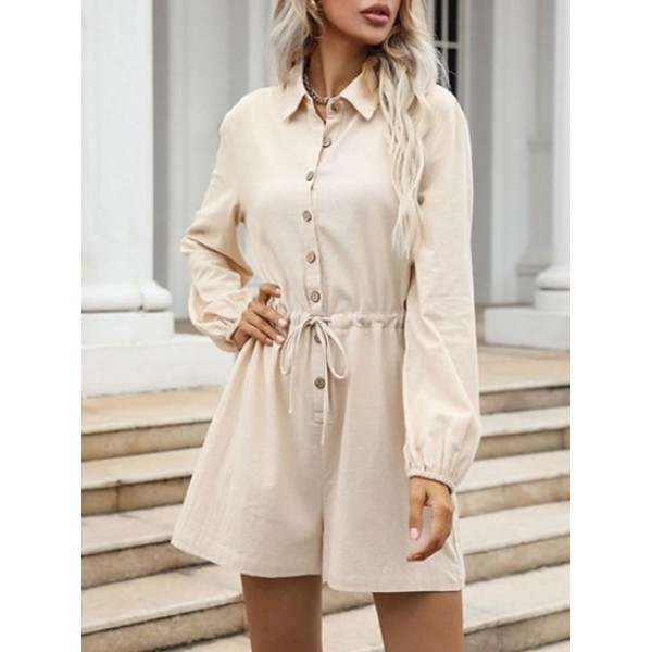 Button Placket Drawstring Waist Shirt Ro...