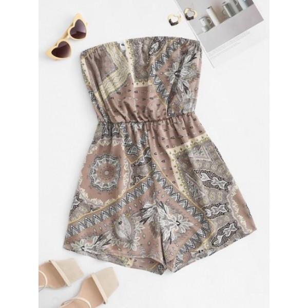 Bohemian Print Bandeau Popover Romper