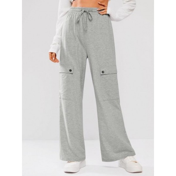 Cargo Pockets Drawstring Wide Leg Pants