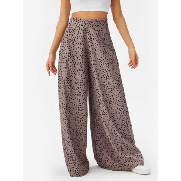 Animal Spotted Back Zipper Wide Leg Pant...