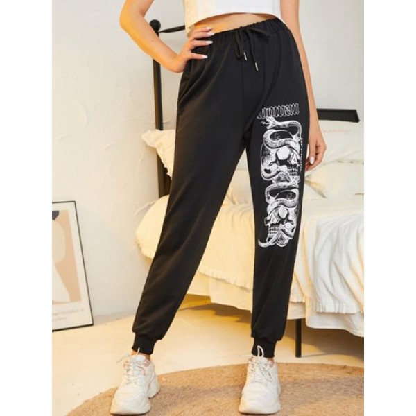 Drawstring Snake Print Jogger Sweatpants