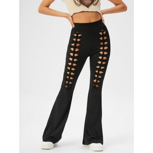 Hollow Out High Waisted Flare Pants