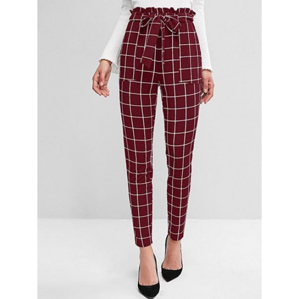 Plaid Pocket Pencil Paperbag Pants