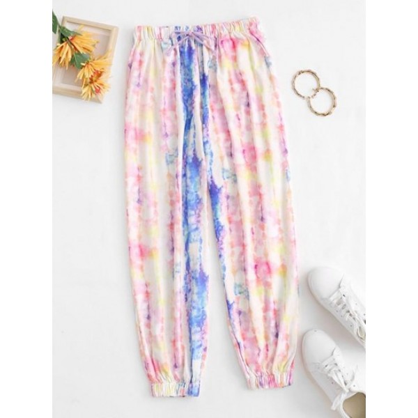 Tie Dye Drawstring Pocket Jogger Sweatpa...