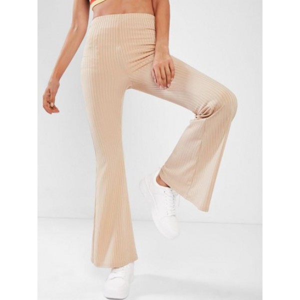 Ribbed High Rise Bell Bottom Pants