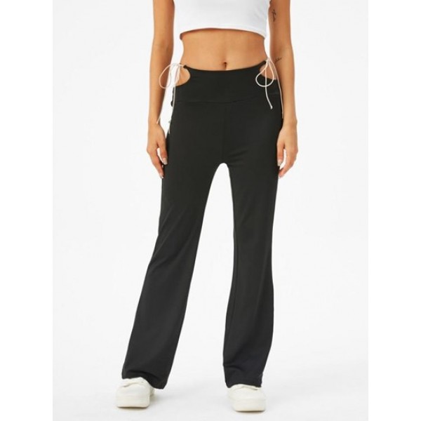 Pelvic Cut Out Tie Side Flare Pants