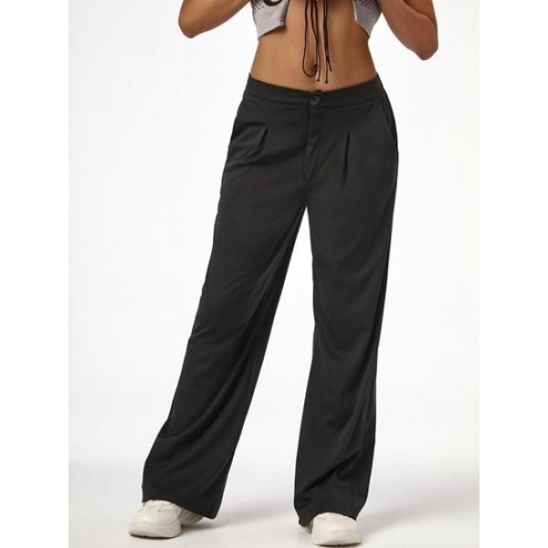 Pockets Pleated Straight Pants