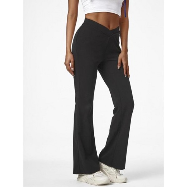 V-waist Solid Flare Pants