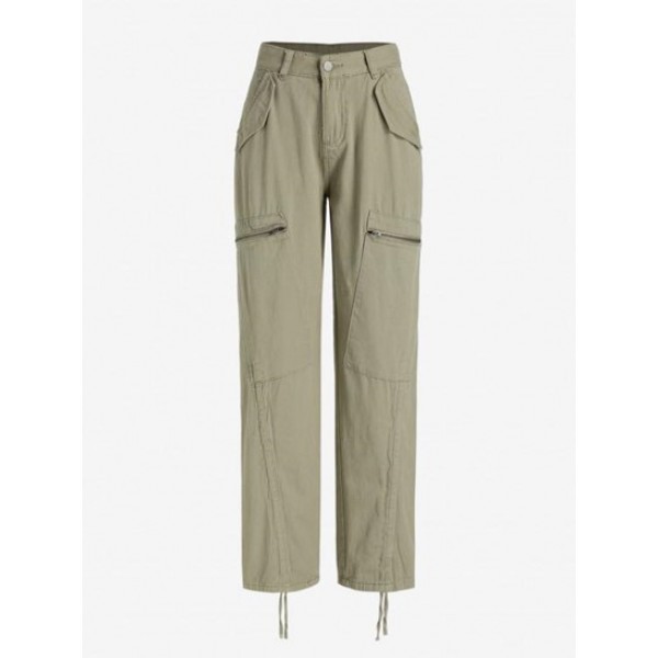 Zippered Low Rise Cinched Cargo Pants...