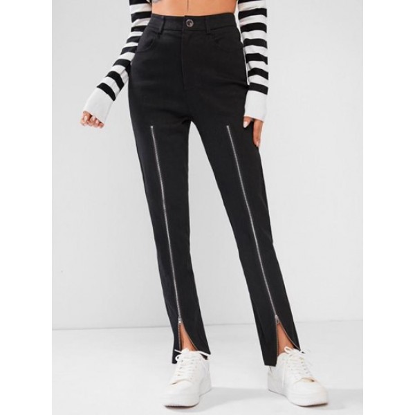 High Waisted Double Zipper Skinny Pants