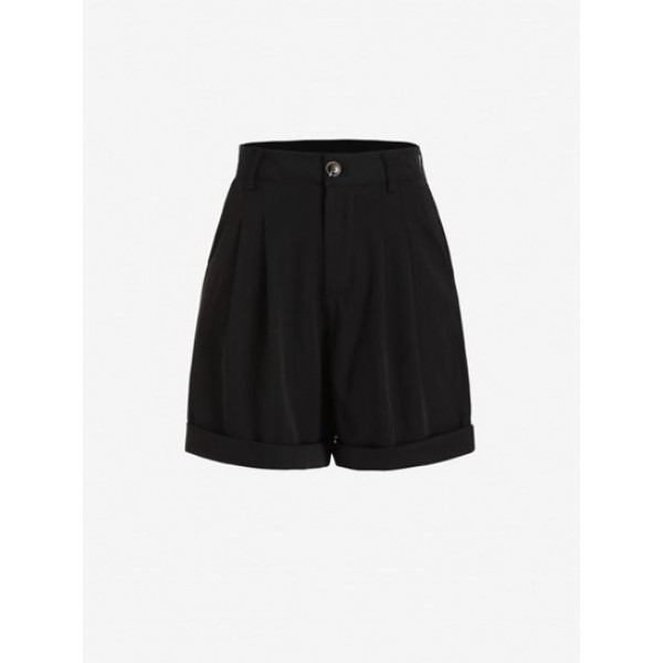 High Waisted Pocket Rolled Hem Tailored Shorts