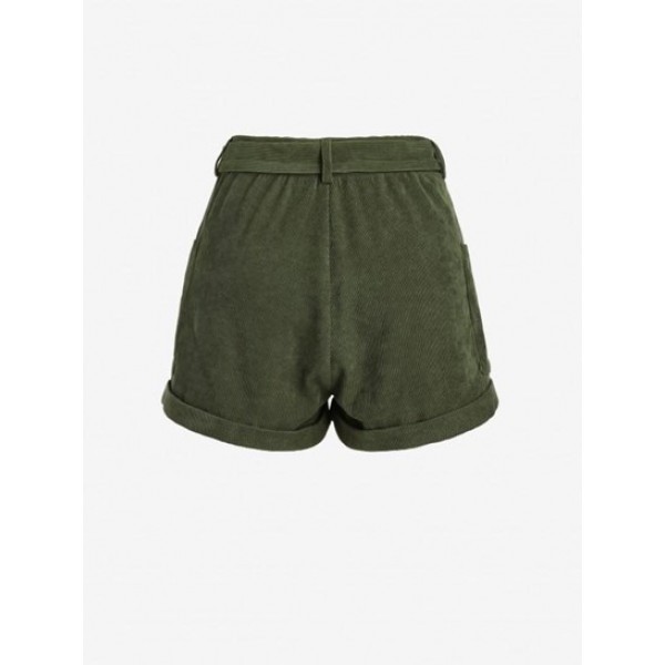 Corduroy Pocket Belted Rolled Hem Shorts