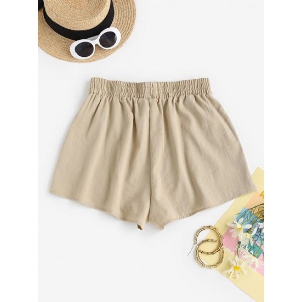 Solid High Waisted Front Pockets Shorts