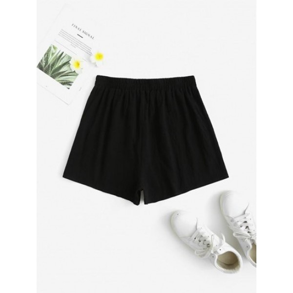 Front Zip High Waisted Loose Shorts