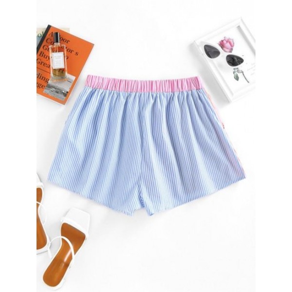 Pinstripe Colorblock Bowknot Wide Leg Shorts