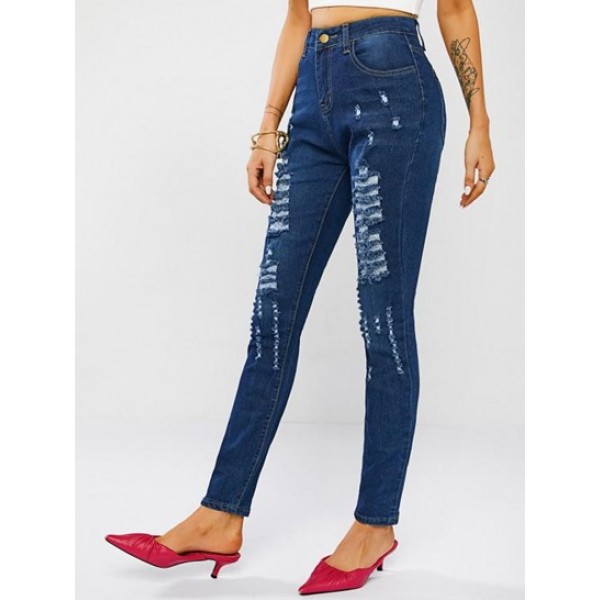 Ripped Zipper Fly Skinny Jeans