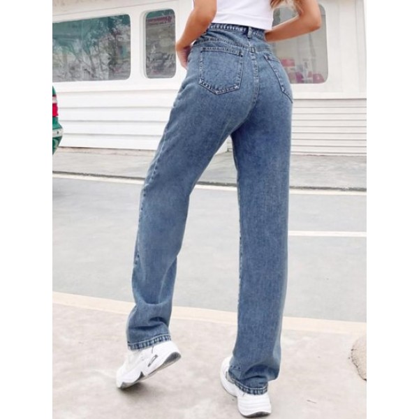 Acid Wash Straight Mom Jeans