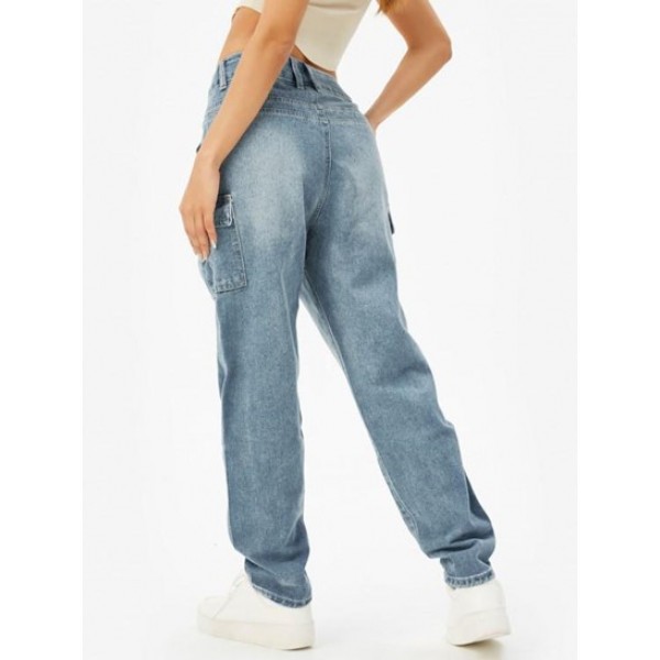 High Waisted Straight Cargo Jeans