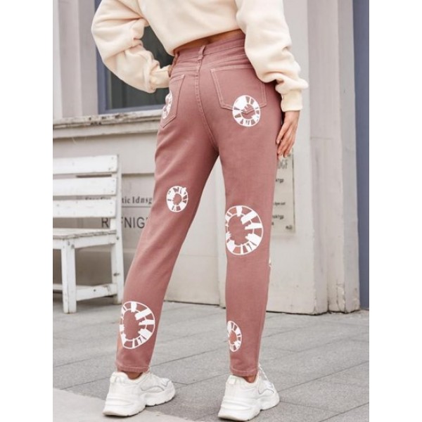 Colored Printed Tapered Jeans