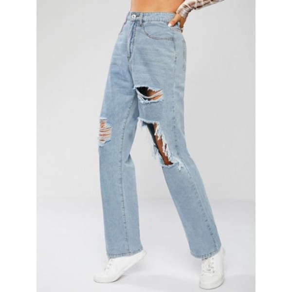 Ripped Light Wash Boyfriend Jeans