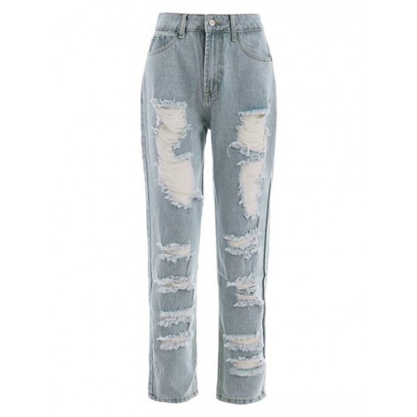 Ripped Light Wash Pencil Pocket Jeans