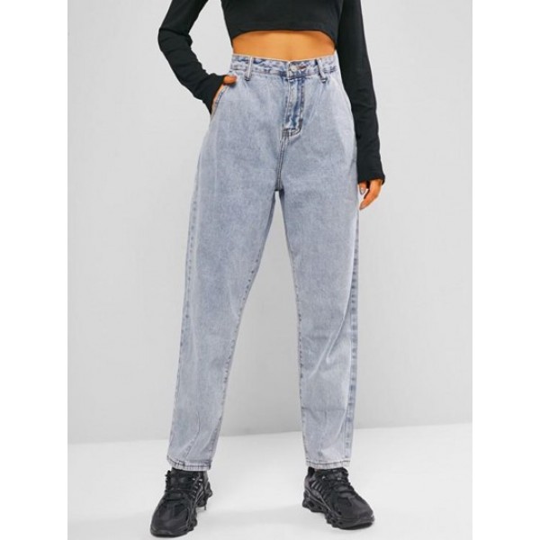 Zipper Fly Pocket Mom Jeans