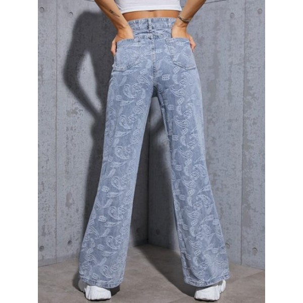 Paisley Graphic Wide Leg Jeans