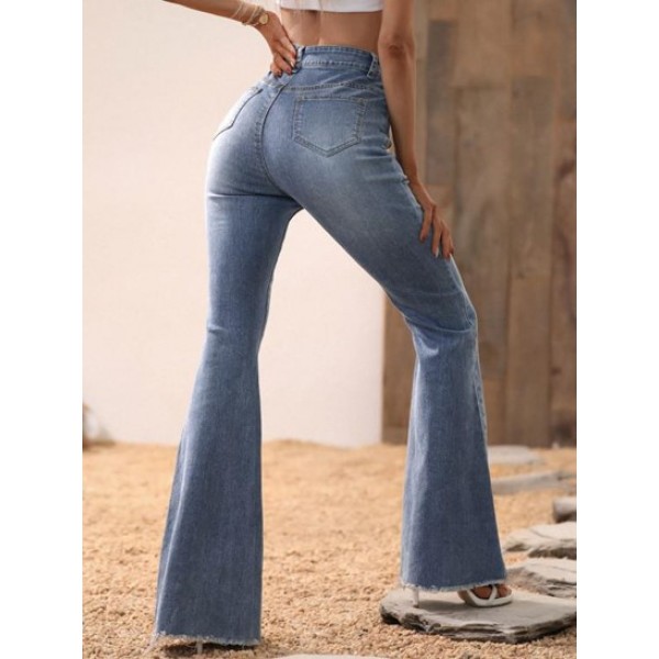 High Waisted Frayed Flared Jeans