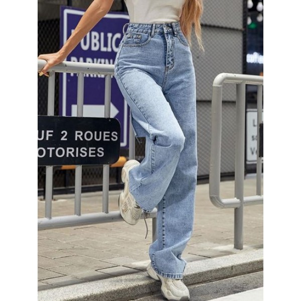 High Waisted Frayed Cutout Baggy Jeans