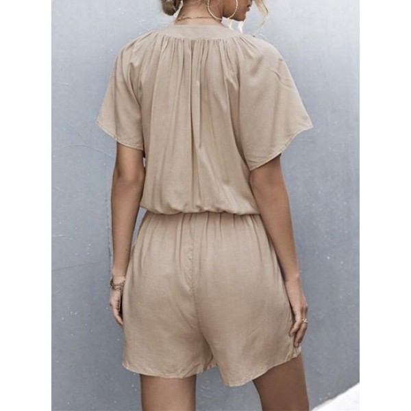 Button Placket Raglan Sleeve Pocket Romper