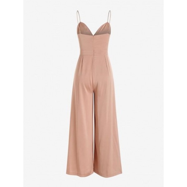 Pleated Detail Bungee Strap Wide Leg Jumpsuit