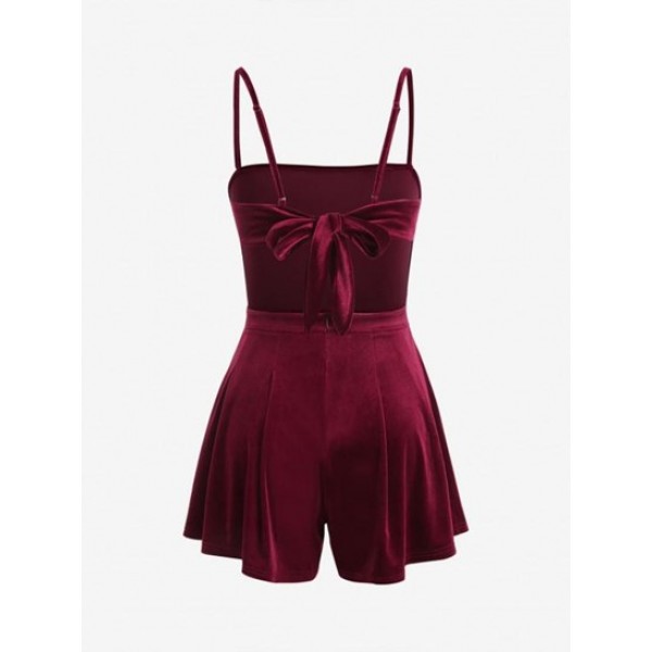 Velour Tie Back Wide Leg Romper