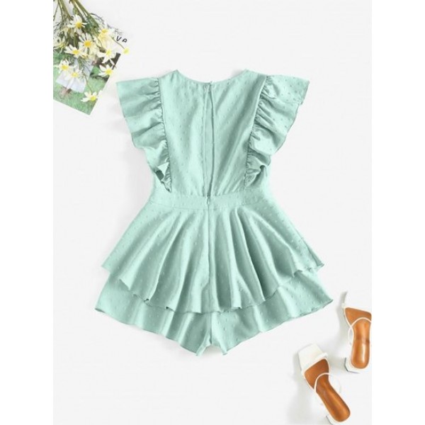 Swiss Dot Ruffle Cap Sleeve Overlap Romper