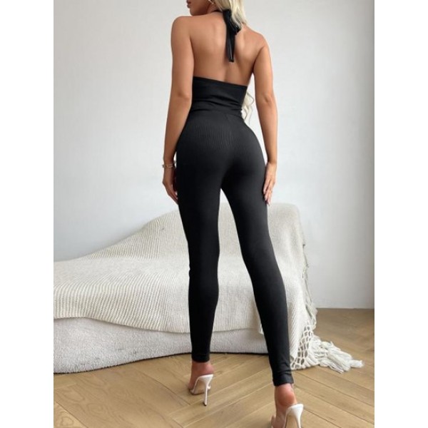 Underboob Ribbed Sleeveless Jumpsuit