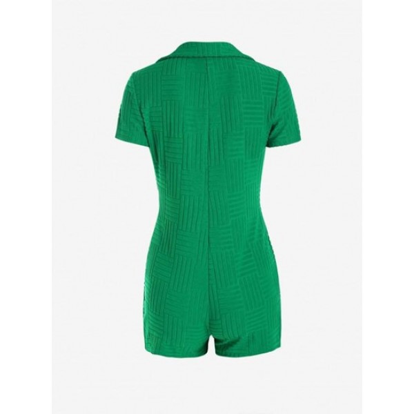 Terry Cloth Button Placket Unitard Romper