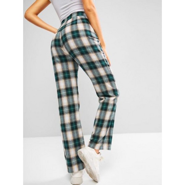 Plaid Flannel High Waisted Straight Pants